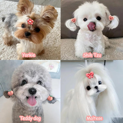 20 Pcs Small Dog Hair Bows with Rubber Bands Cute Puppy Bows Grooming Bowknot Topknot Flower Dog Hair Accessories for Small Dogs Girl Mix Style Handmade Hair Ties for Yorkie Shih tzu Maltese (Pink)