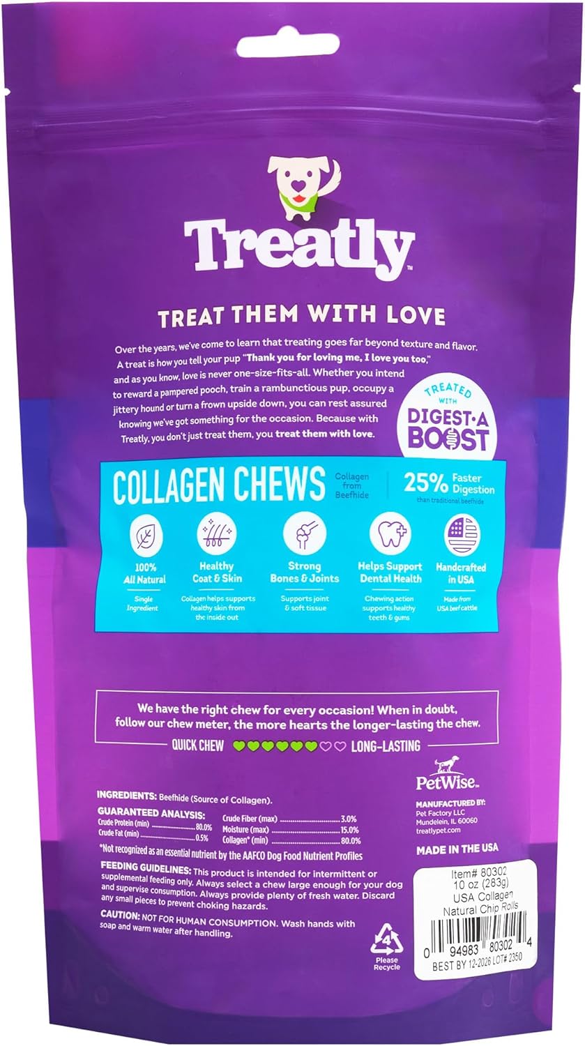 USA Collagen Chip Rolls Assorted Dog Chew Treats - Natural Flavor, 10oz/2 Pack