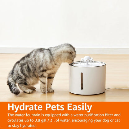 Amazon Basics Pet Water Fountain with Stainless Steel Top, 3L ,White (3 Filters included)
