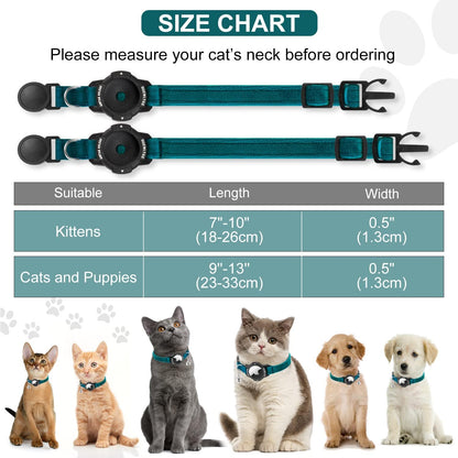 Luminous AirTag Cat Collar Breakaway, OUCWLTAG GPS Cat Collar with Apple Air Tag Holder, Cat Tracker Collars with Safety Elastic Band for Girl Boy Cats, Kittens and Puppies (Blue, 9-13 Inch)