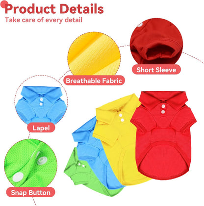 4 Pieces Dog Shirts Collared Polo T-Shirts for Small Medium Dogs Cats Boy Girl Dog Clothes Breathable Doggy Sweatshirt Puppy Kitten Small Breeds Pet Outfits Apparel Tops