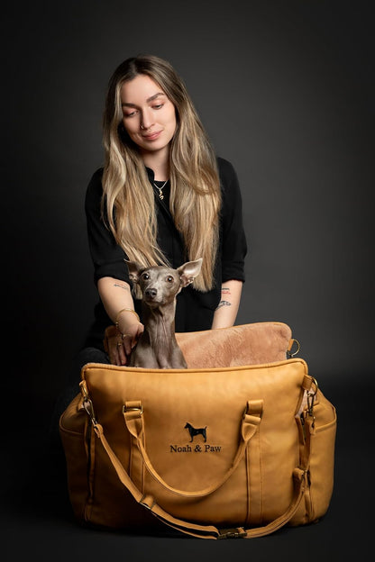 Noah & Paw Dog Car Seat Carrier, Small Dog Car Seat for Small Medium Pets with Harness Clip, 4X Safety Feature, Booster Travel Bed, Washable, Orthopedic Foam Wrapped with Plush, Vegan Leather