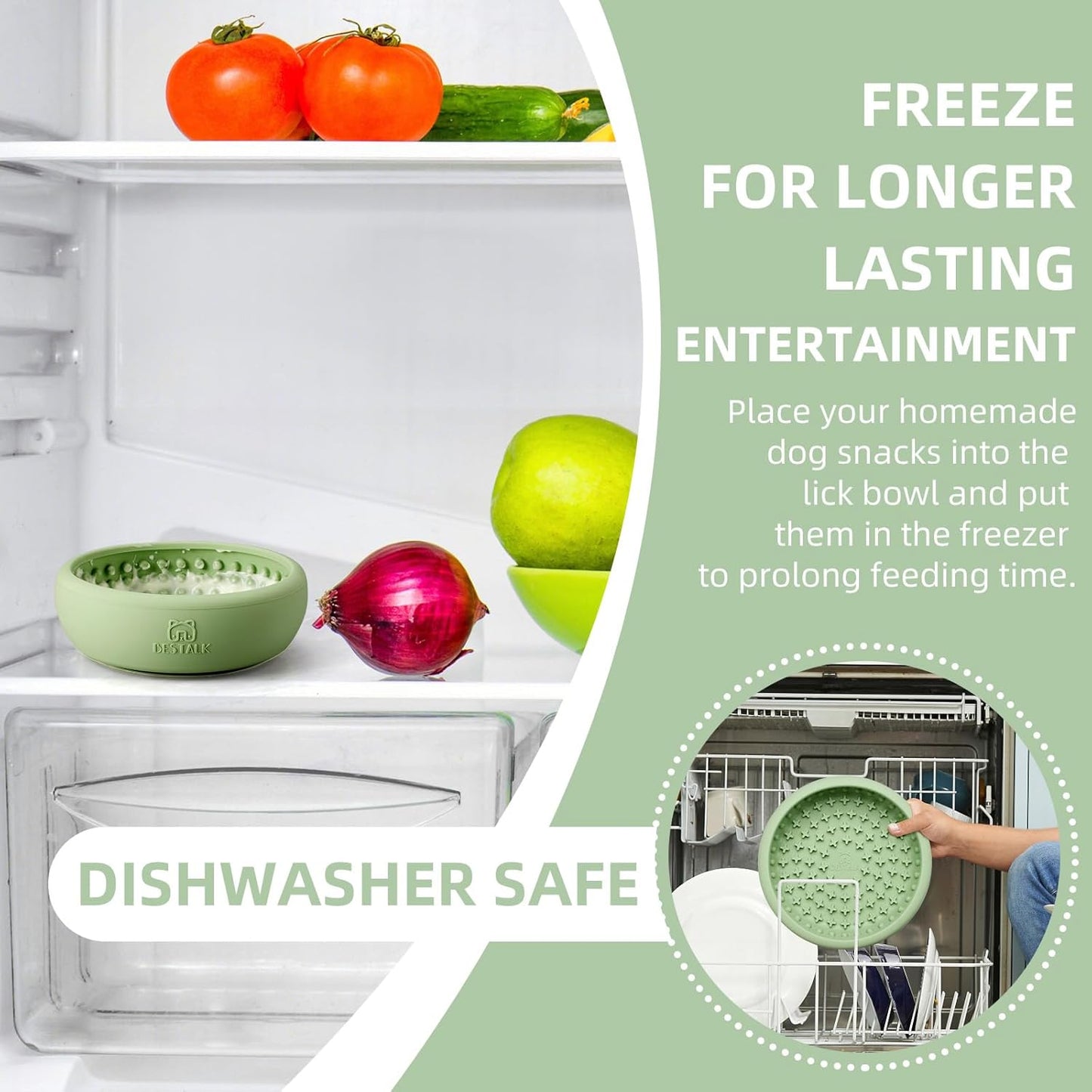 Dog Lick Bowl, Bestalk Anxiety Relief Lick Mat for Dogs, Non-Slip Freeze Licking Bowl Enrichment Puzzle Feeder for Distraction, BPA Free Silicone, Dishwasher Safe (Green,S)