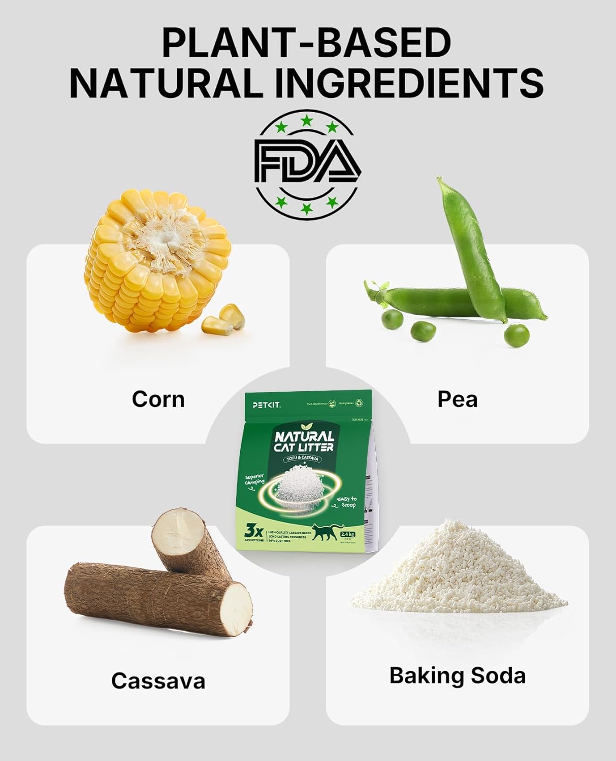 PETKIT 2025 New Plant Tofu Mixed Litter, Superior Clumping 100% Natural Ingredients Plant Cat Litter, Dust-Free and Low Tracking, Non-Sticky, Easy Scooping (5.2lb×4bags)