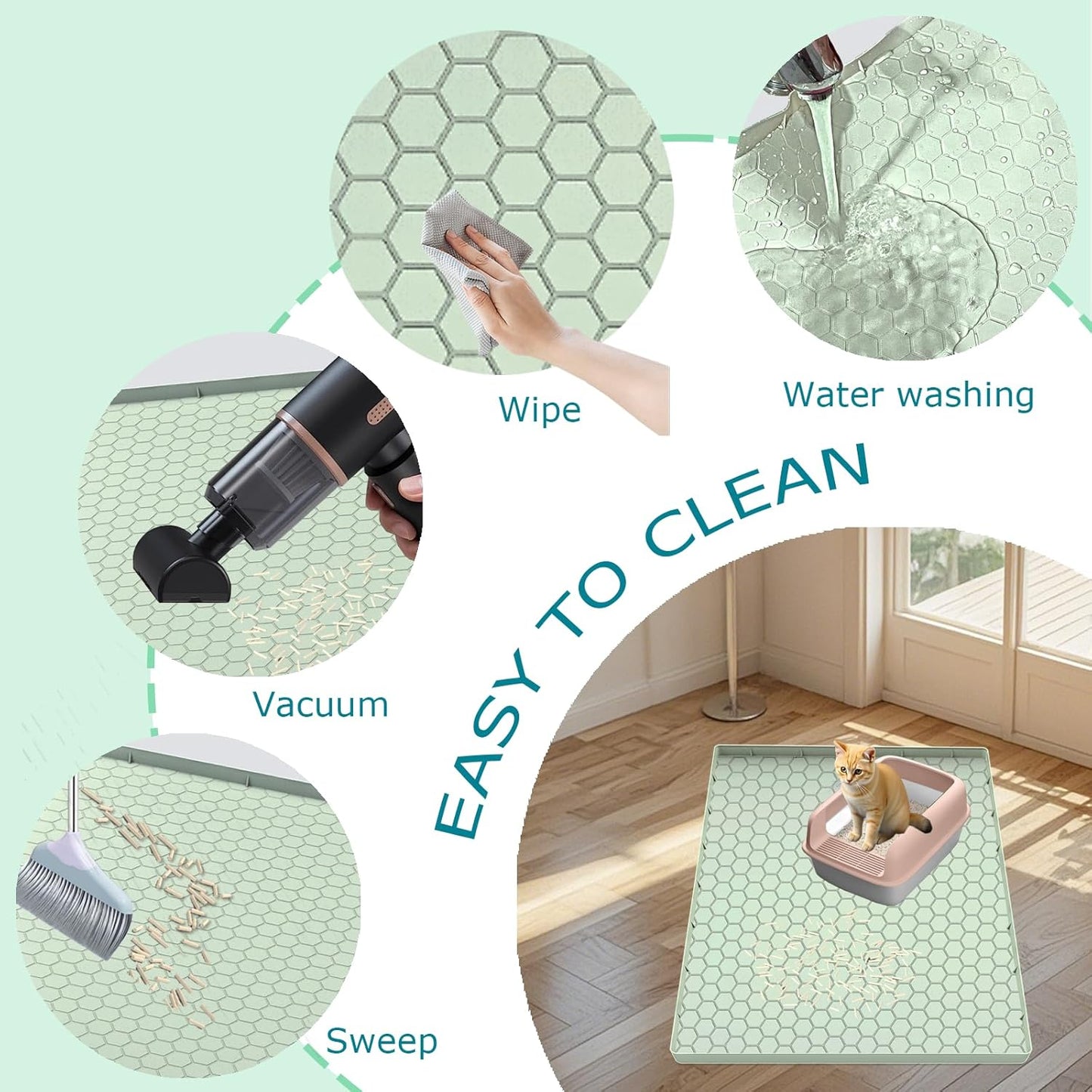 Cat Litter Mat for Litter Box, Silicone Large Cat Litter Trapping Mat - 28x19 in, Waterproof & Non-Slip, Durable & Easy Clean, Green