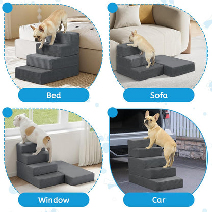 Dog Stairs for Small Dogs 22.4 H'', 5 Step Pet Stairs for High Beds Climb, Non-Slip Dog Steps for Bed Balanced, Foldable Soft Foam Support with Removable Washable Cover, Grey