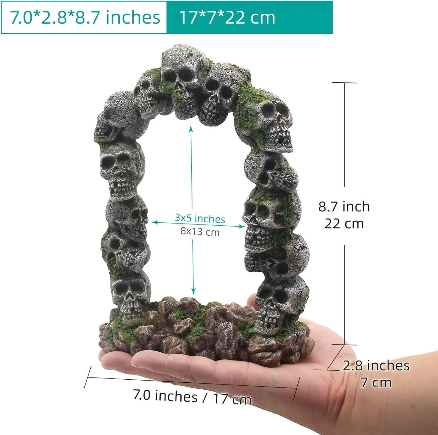 Aquarium Skull Cave Rocks, Reptile Tank Accessories, Fish Tank Decorations for Amphibians, Betta Fish, Shrimp, Hermit Crab, Leopard Gecko