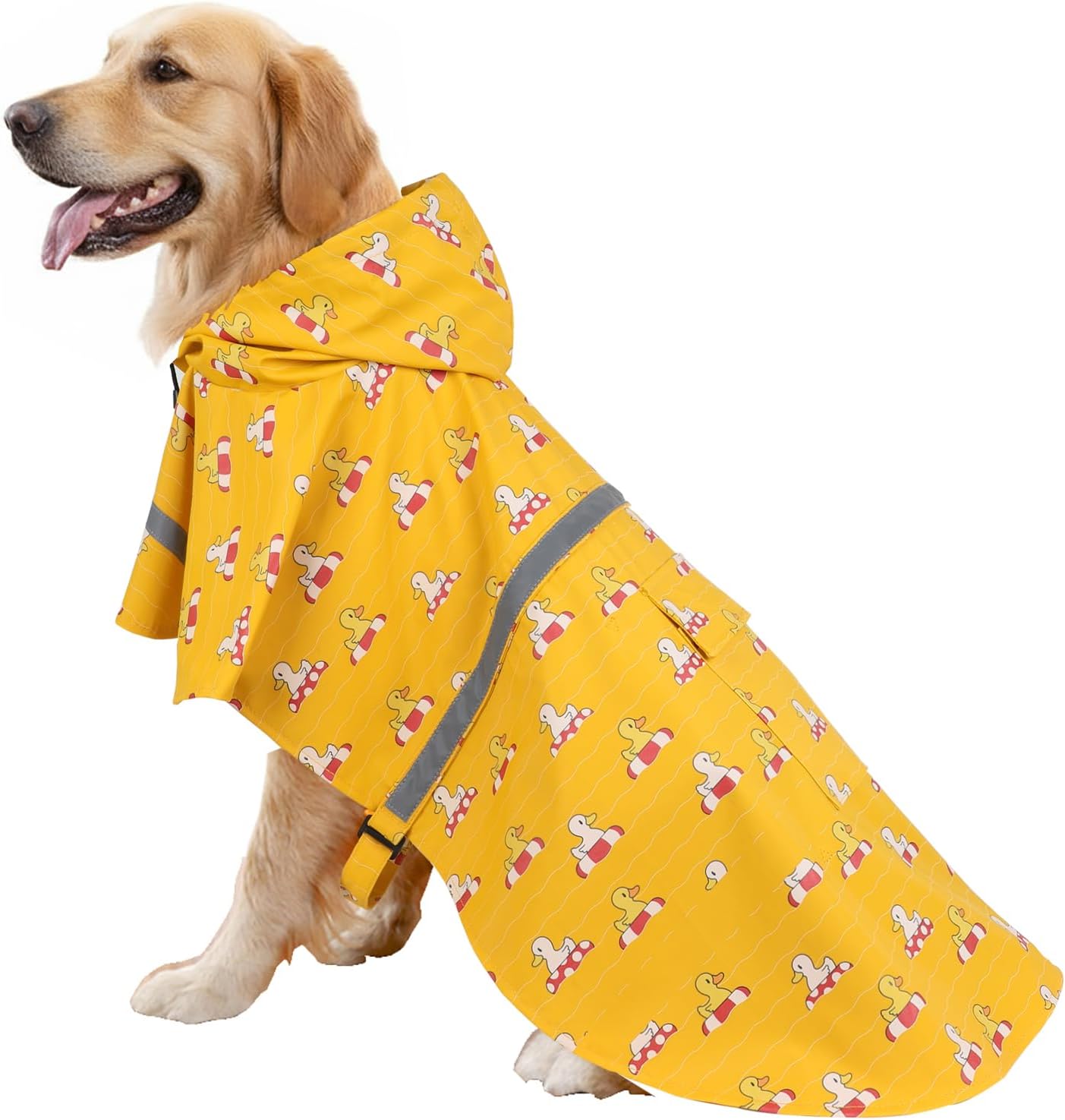 HAPEE Dog Raincoats with Reflective Strip Hoodie,Poncho Jacket for Large Dogs (E5-Yellow River, 16A (Back Length 16"))
