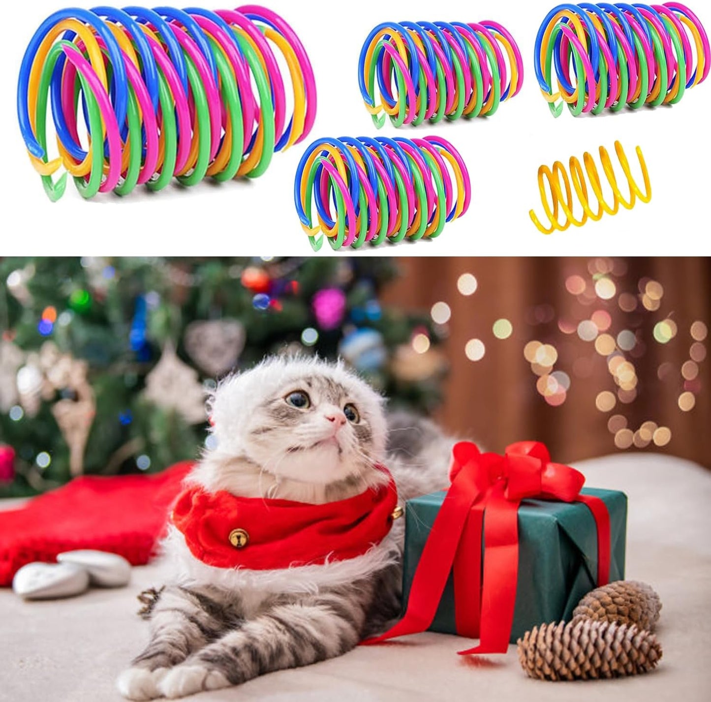 Cat Spring Toys, 16pcs Bouncy Coil Kitty Cats Spiral Spring Toy for Indoor Cats Heavy Interactive Cat Toys Springy Chew Toys Springs Cat Toy for Biting, Swatting, Hunting Entertainment kitten toys