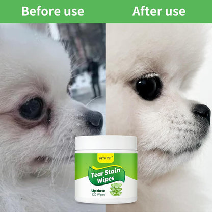 Dog Eye Wipes - Tear Stain Remover for Dogs, Gentle Formula for Cats and Dogs, Quick Care for Bright Fur, Thick, Soft and Skin-Friendly, 120pcs