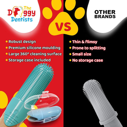 Dog Toothbrush Cat Puppy Finger Toothbrush | Pack of 2 with Storage Cases | Remove Plaque & Tartar Fights Bad Breath | 360° Bristles | Cat Dog Teeth Cleaning Products