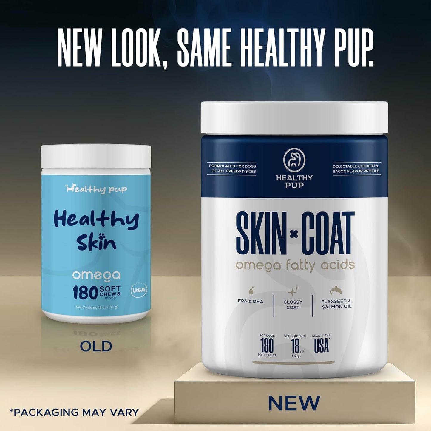 Dog Fish Oil Supplements - 180 Delicious Chew Treats - Omega 3 Rich Salmon Oil, EPA, DHA, Biotin, and Vitamin E for Healthier, Shinier, Skin, Coat and Fur, Helps Skin Allergies