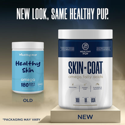 Dog Fish Oil Supplements - 180 Delicious Chew Treats - Omega 3 Rich Salmon Oil, EPA, DHA, Biotin, and Vitamin E for Healthier, Shinier, Skin, Coat and Fur, Helps Skin Allergies