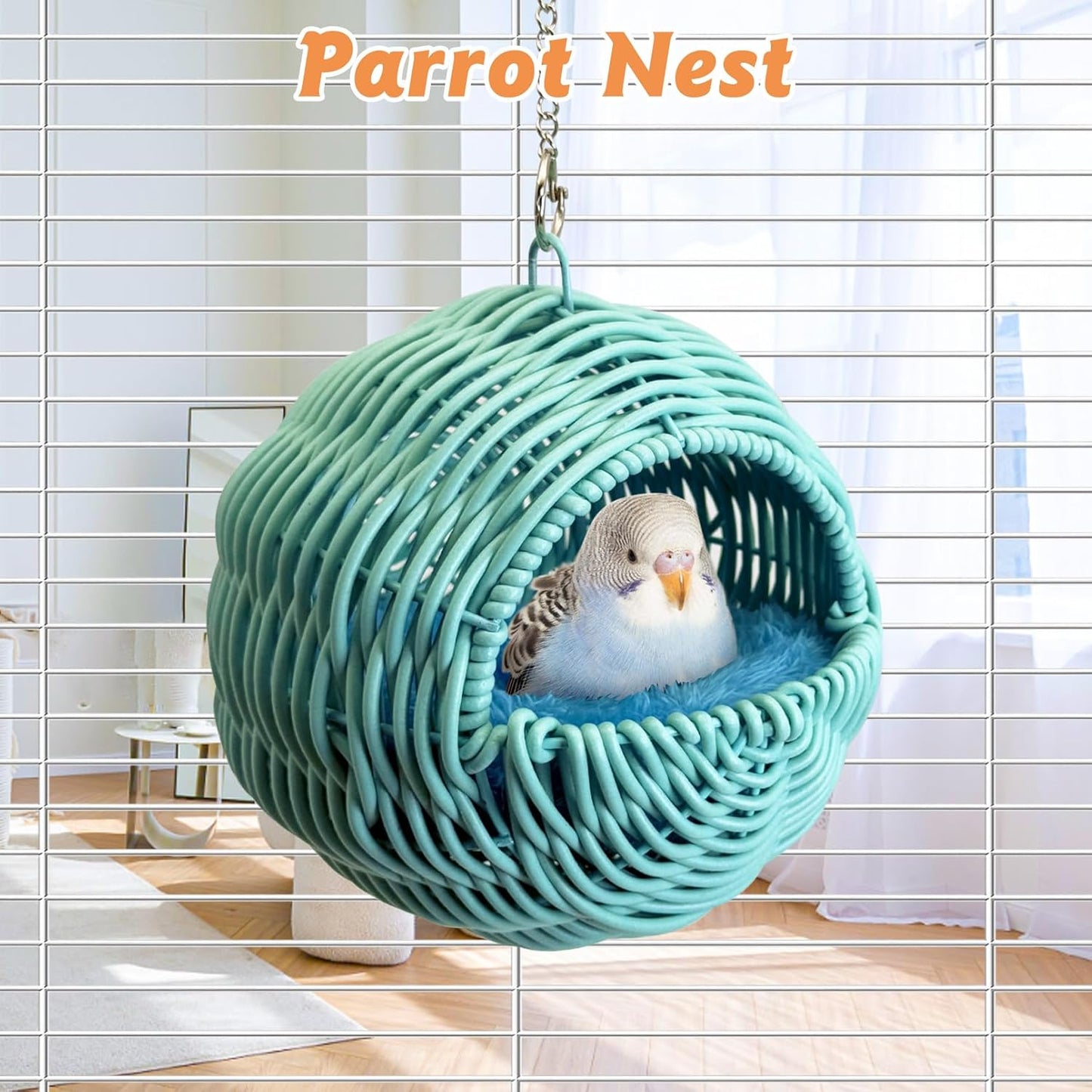 BNOSDM Wooden Long Bird Ladders and Blue Rattan Hang Bird Nest for Parrot