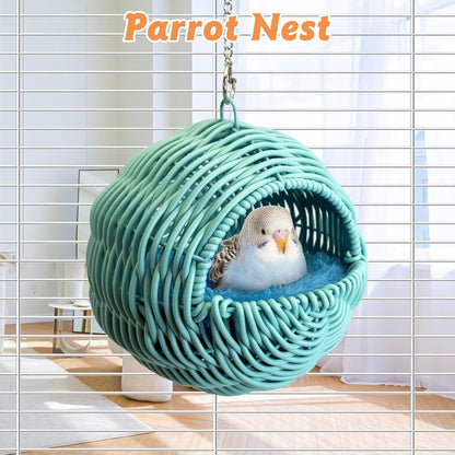 BNOSDM Wooden Long Bird Ladders and Blue Rattan Hang Bird Nest for Parrot