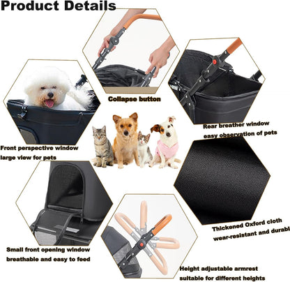 Dog Stroller for Medium and Large Dogs Foldable Pet Strollers for Puppy Cat Cart Up to 66lbs with All Terrain 4 Wheels Adjustable Handle Canopy Sun Shades Storage Organizer(Single)