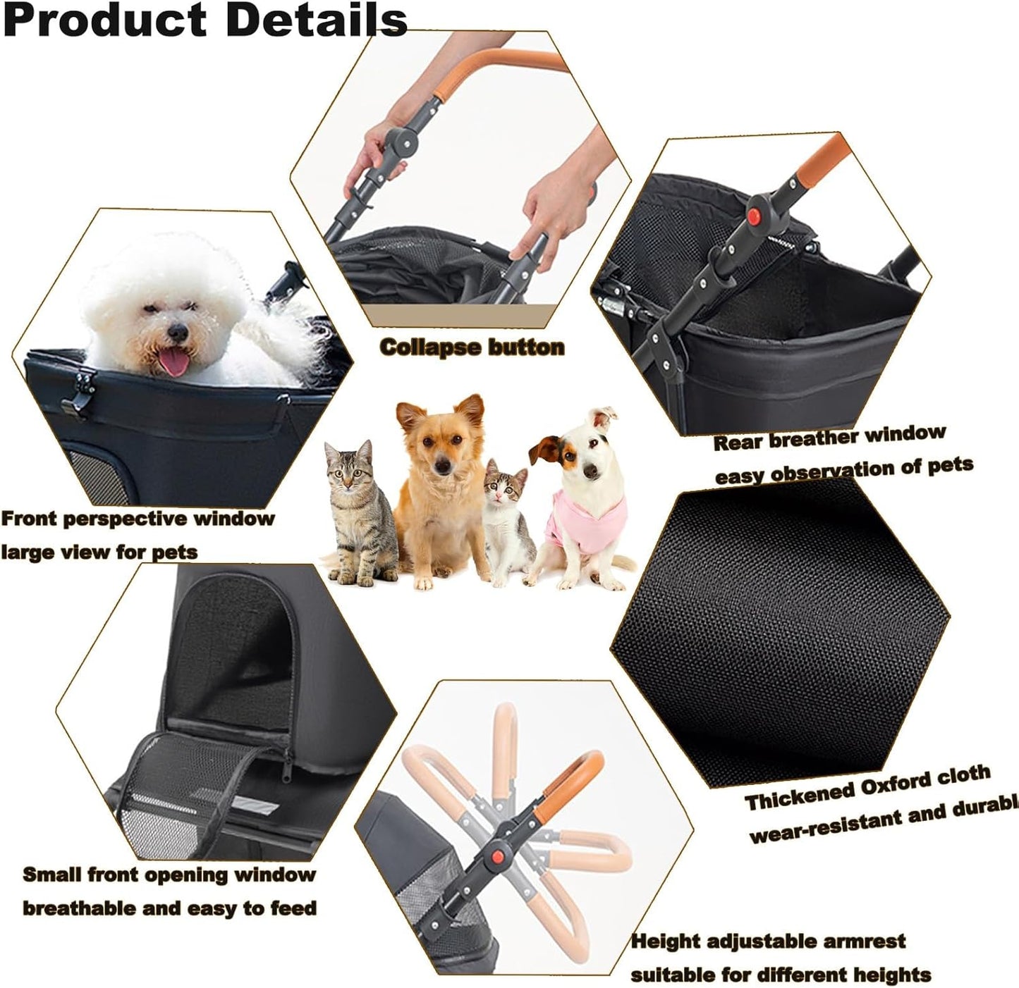 Dog Stroller for Medium and Large Dogs Foldable Pet Strollers for Puppy Cat Cart Up to 66lbs with All Terrain 4 Wheels Adjustable Handle Canopy Sun Shades Storage Organizer(Single)