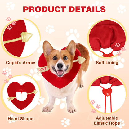 Valentines Dog Costume, Valentine’s Day Red Love Heart Dog Outfit Adjustable Pet Headpiece with Cupid Arrow, Cute Valentine Clothes Holiday Hat for Small Medium Large Dogs Cats Puppy