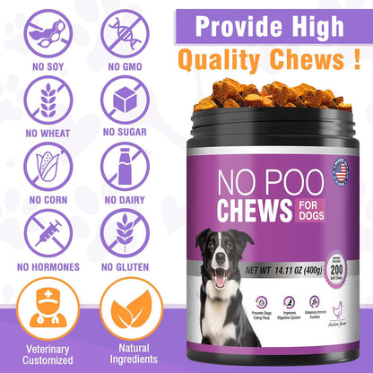 200 Chews No Poo Chews-No Poop Eating Deterrent for Dog-Coprophagia Deterrent for Dogs-Prevent Stop Dogs from Eating Poop Supplement with Digestive Enzymes&Probiotics-Breath Freshener-Chicken Flavor