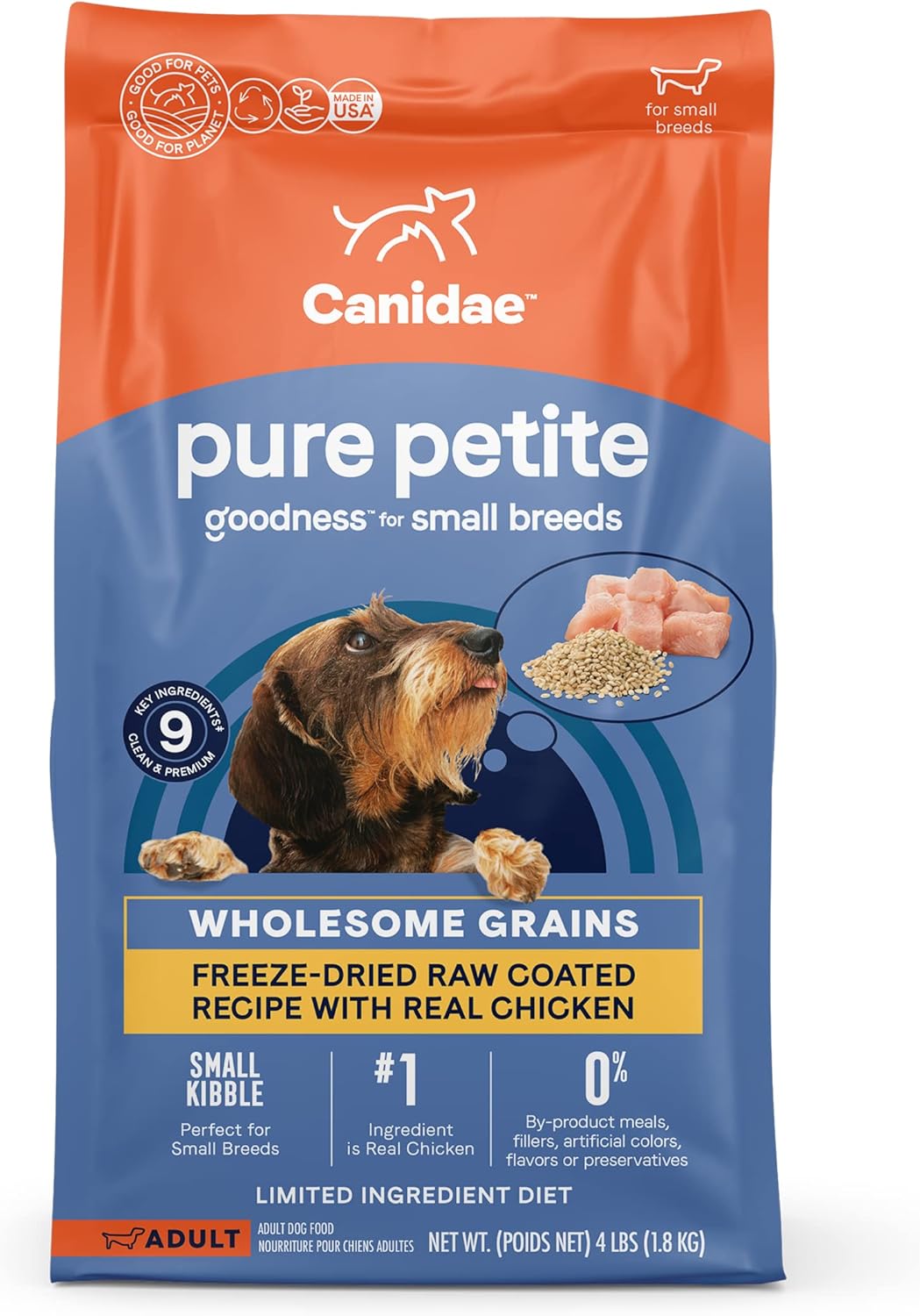 CANIDAE Pure Petite Premium Dry Dog Food for Small Breeds, Chicken & Wholesome Grains Recipe, 4 lbs.
