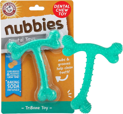 Arm & Hammer Nubbies T-Bone Dental Dog Chew Toys, Peanut Butter Flavor - Durable Nylon Chewing Toys for Dogs, Done Bone Toy, Teeth Cleaning Bones for Chewers Help Remove Plaque and Tartar
