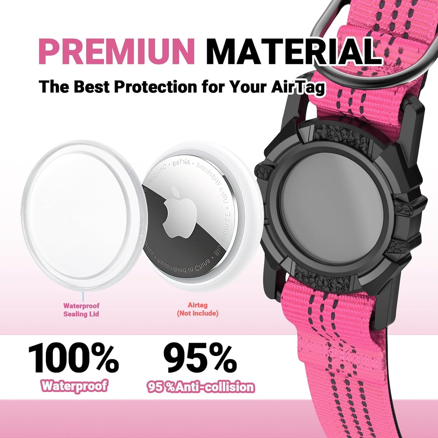 AirTag Dog Collar, IP68 Waterproof Integrated Air Tag Dog Collars with Reflective, Ultra-Durable, Comfortable Padded, Heavy Duty Dog Collars for Small Medium Large Dogs, S (10.6"-13.6"), Pink