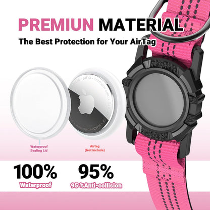 AirTag Dog Collar, IP68 Waterproof Integrated Air Tag Dog Collars with Reflective, Ultra-Durable, Comfortable Padded, Heavy Duty Dog Collars for Small Medium Large Dogs, S (10.6"-13.6"), Pink