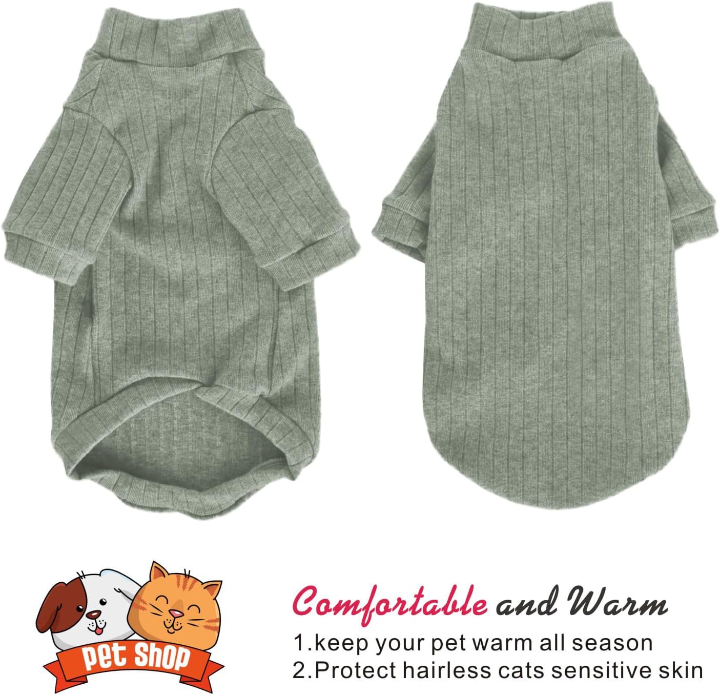 Idepet Sphynx Hairless Cats Sweater Shirt Kitten Soft Puppy Clothes Pullover Cute Cat Pajamas Jumpsuit Cotton Apparel Pet Winter Turtleneck for Cats and Teacup Chihuahua Small Dogs(Green,XS)