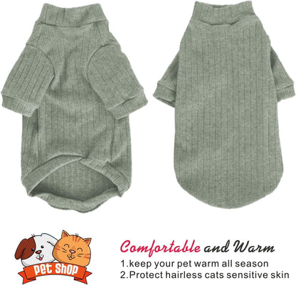 Idepet Sphynx Hairless Cats Sweater Shirt Kitten Soft Puppy Clothes Pullover Cute Cat Pajamas Jumpsuit Cotton Apparel Pet Winter Turtleneck for Cats and Teacup Chihuahua Small Dogs(Green,XS)