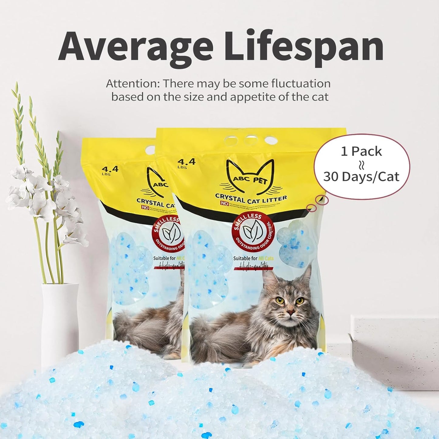 Cat Litter Crystals No Clumping Odor Control Kitty Litter Non-Clumping No scooping Low Dust, Low Tracking, Dehydrates Waste - 25.8 lbs (4 Unscented & 2 Lavender)