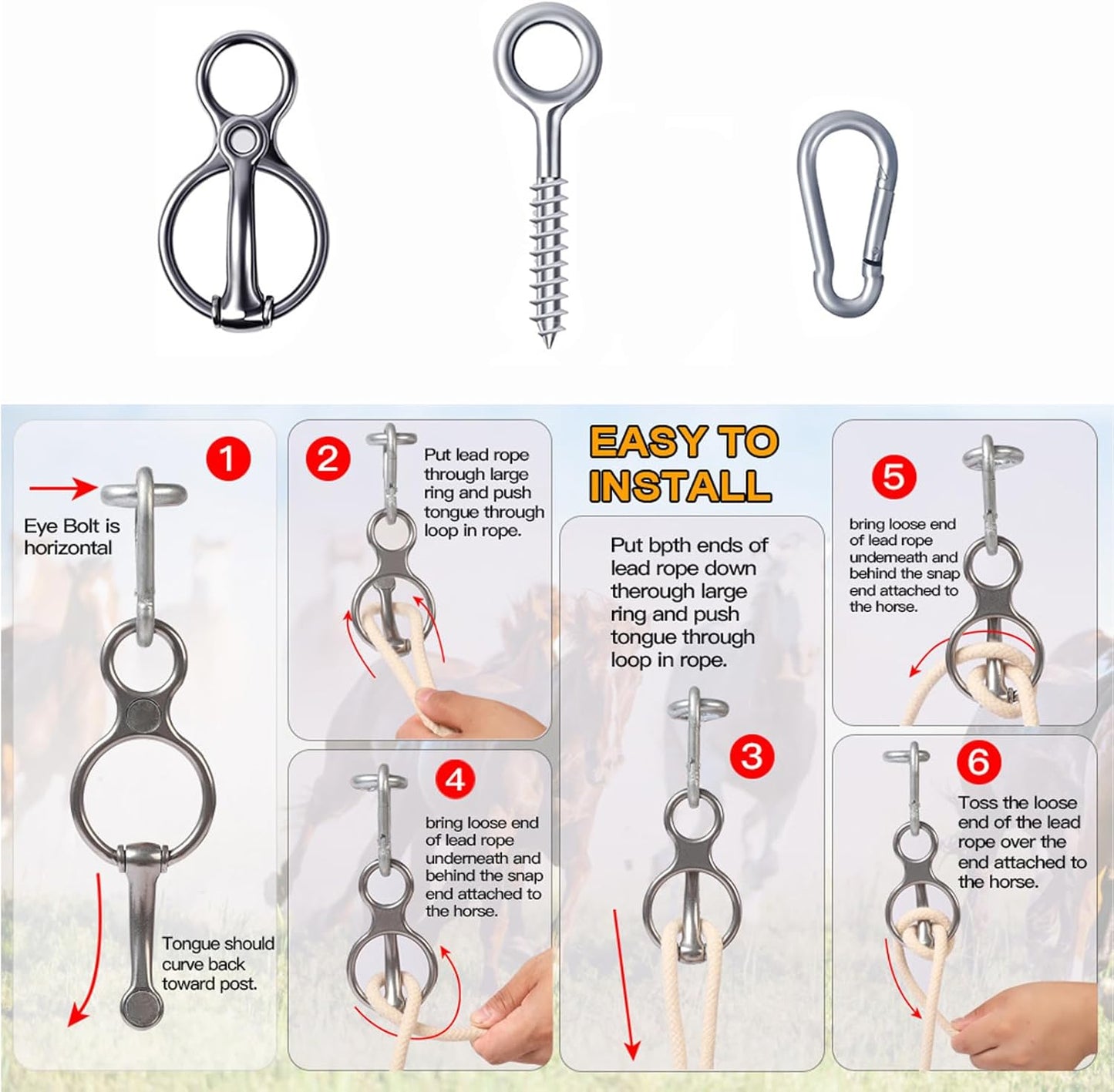 Horse tie Ring | Stainless Steel Heavy Duty Pull Back Release - Horse tack and Supplies | Indoor Outdoor Stall Stable for Horse Care