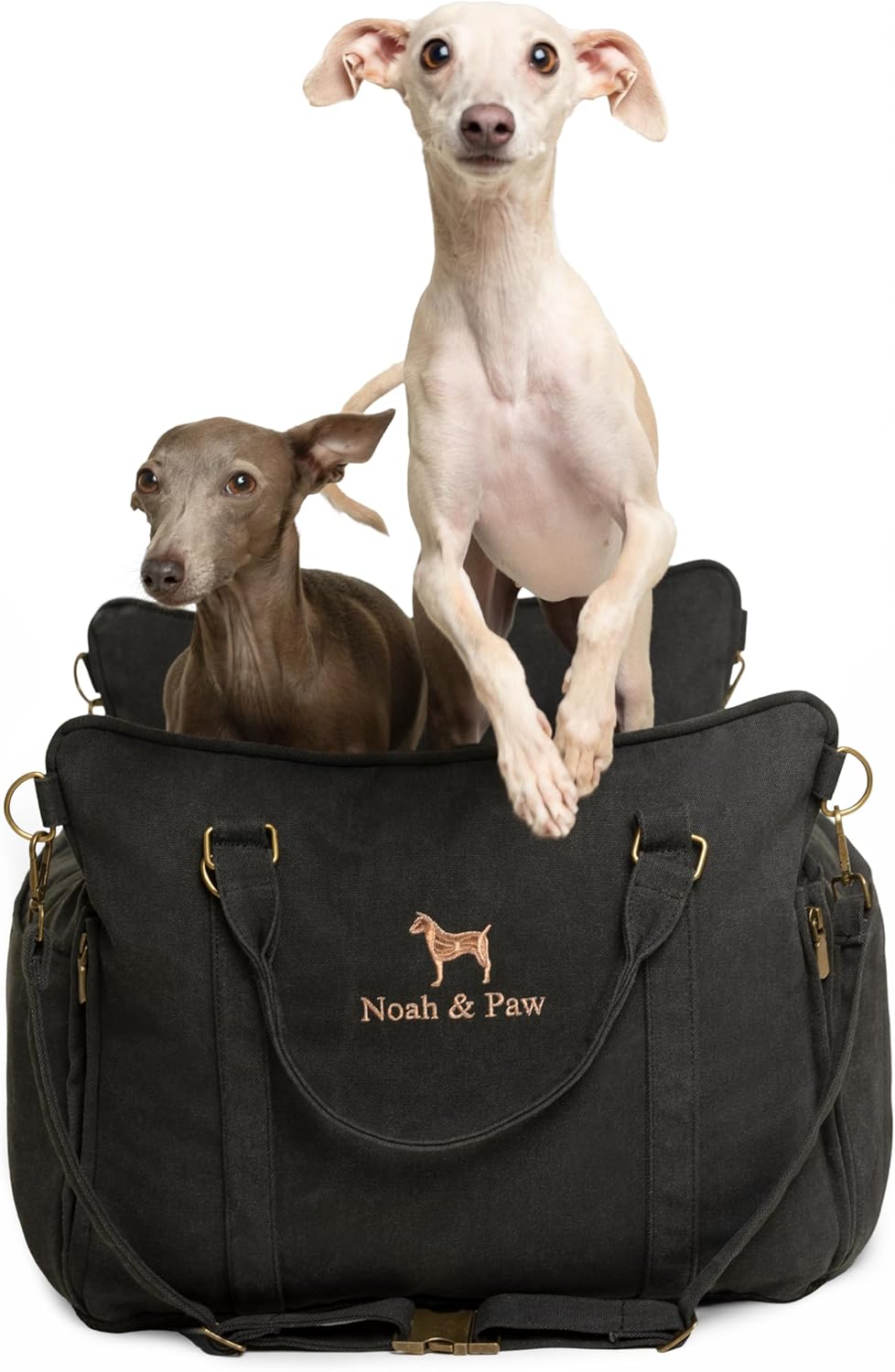 Noah & Paw Dog Car Seat Carrier, Small Dog Car Seat for Small Medium Pets with Harness Clip, 4X Safety Feature, Booster Travel Bed, Waterproof Washable, Orthopedic Foam Filling, Canvas Collection