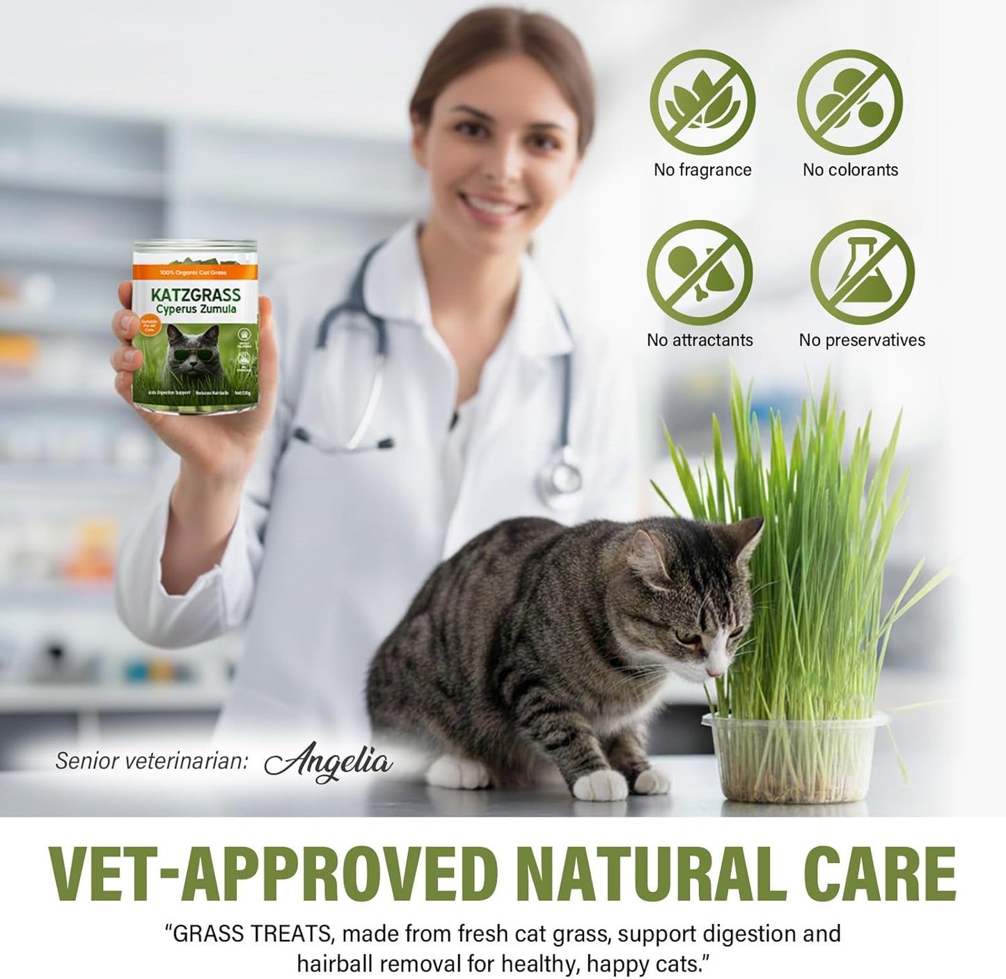 Cat Grass Treats, Natural Hairball Treatment for Cats, Healthy Freeze-Dried Supplement to Aid Digestion and Control Hairballs, 120 g