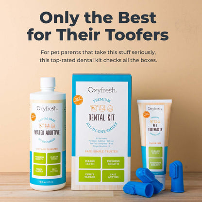 Oxyfresh Premium Pet Dental Kit for Dogs & Cats – Easiest Breath Freshener & Teeth Cleaning Solution for Fresh Breath, Clean Teeth, Plaque & Tartar Control – 1oz Toothpaste + 3oz Water Additive