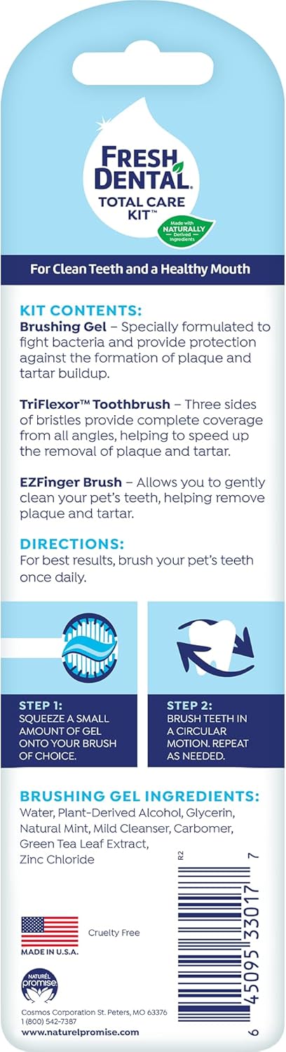 Naturel Promise Fresh Dental Toothbrush and Toothpaste Kit for Dogs, Teeth Cleaning Kit for Plaque & Tartar Removal, Contains Finger Toothbrush, Breath Freshener, Dog Dental Care