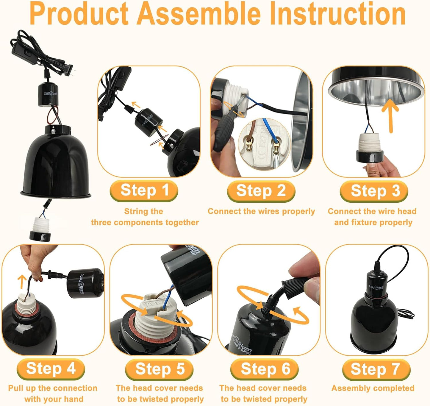 Reptile Light Fixture, 2-Pack 5.5-Inch Deep Dome Lamp Caps with Optical Reflection Cover, Heat-Resistant Design for Reptile Enclosures, Terrariums, and Amphibian Habitats