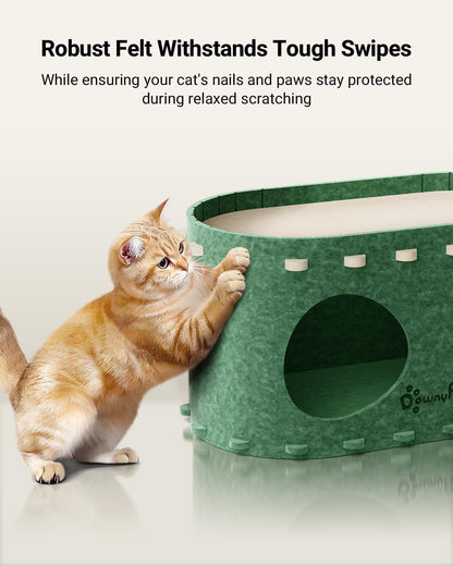 DownyPaws Cat House for Indoor Cats, Cat Bed Cave for Multiple & Large Cats Up to 22 Lbs, Scratch Resistant Peekaboo Cat Caves, Foldable Tunnel Enclosed Bed, PeekaPurr, Forest