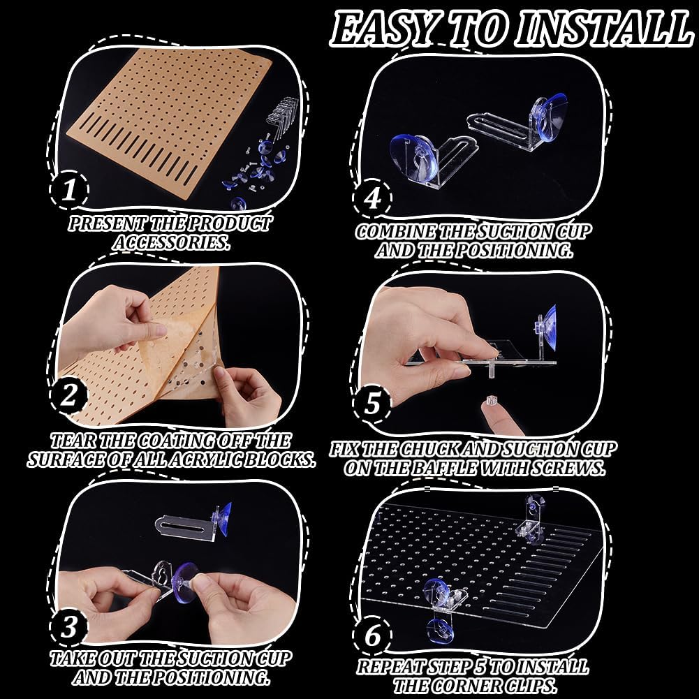 Aquarium Fish Tank Divider Acrylic Isolation Grid Board with Suction Cups Transparent Plate Baffle Cover Clear Fish Separator Inline Splitter Pump Tubing Connector Board 15.7x11.8x0.08 Inch