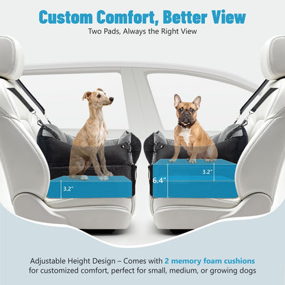 EASTBLUE Dog Car Seat for Small Medium Dogs Up to 35 lbs, 2 Memory Foam Pads Dog Booster Car Seat with Seat Belt, Washable Pet Carseat for Puppy & Cat, Dogs Travel Bed for Cars (Black/Grey-Velvet)
