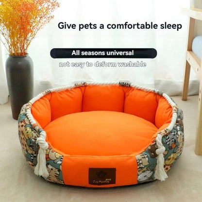 Large Cute Orthopedic Round Plush Cat & Dog Bed Pet Sofa Washable Cushion Durable Breathable Comfort with Non-Slip Bottom All Season Cozy Pet Mat (Orange,X-Large)