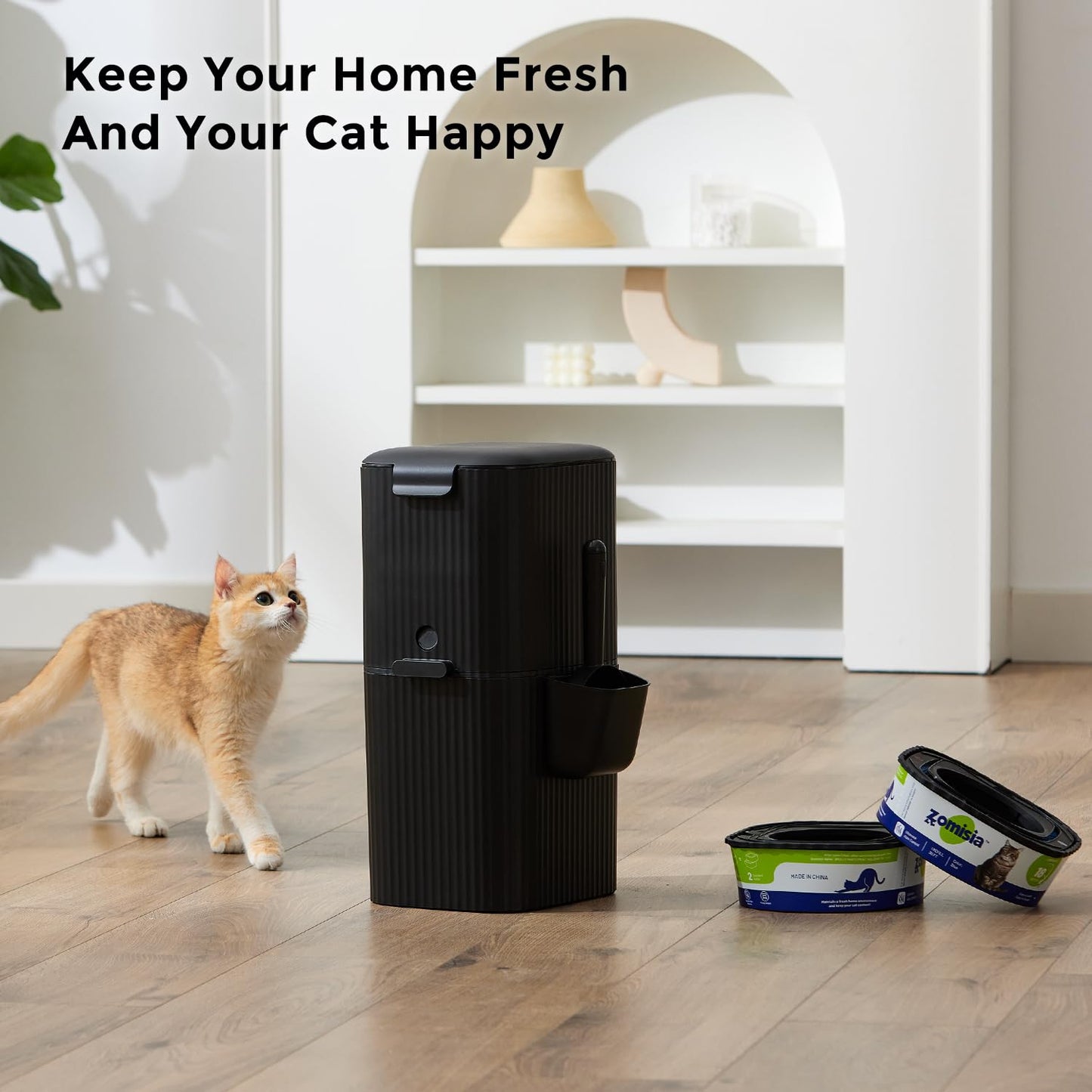 Cat Litter Disposal System for Odor Control, Hands-Free Patent Structure Litter Trash Can, 2 Refill Cartridge Dual-Color Bags Last Up to 36 Weeks(Over 8 Months)