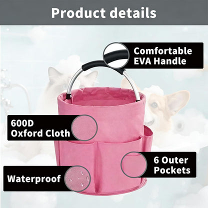 Felt Pet Dog Grooming Bag, Small Pet Grooming Tote Bag, 6-pocket Dog Grooming Supplies Organiser, Travel Outdoor Hold for Clippers Nail Grinder, Cleaning Brush, Trimmer, Nozzle, Pink