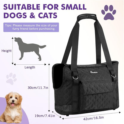 Pawaboo Dog Purse Carrier for Small Dogs with Pocket, Lightweight Dogs and Puppies Tote Bag Carrier, Dog Carriers Soft Sided for Puppy Cat Rabbit, Shopping Travel Puppy Carriers Under 11 LBS, Black
