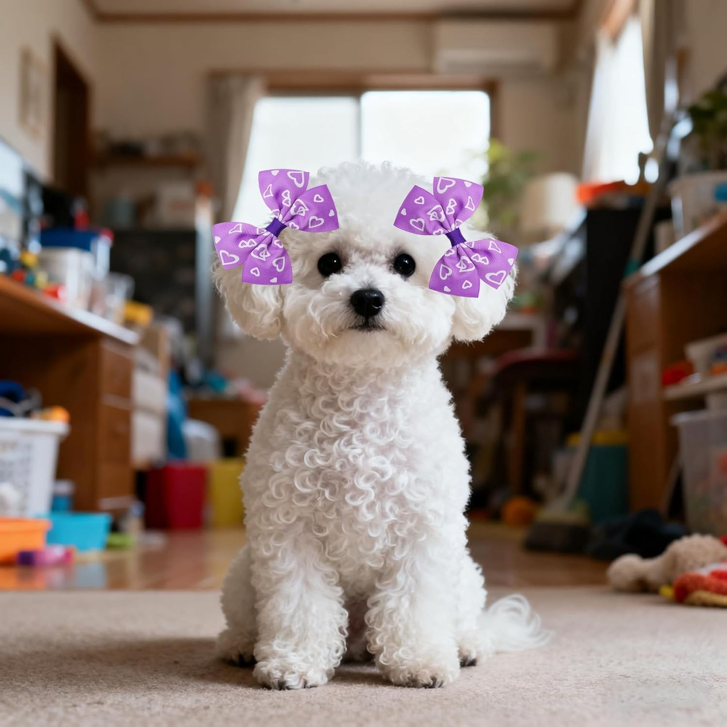 50PCS/25Paris Big Dog Hair Bows with Rubber Band Random Mix Pattern for Large XL Breed Pink Purple Bowknot Topknot Girl Female Grooming Hair Accessories（Random）