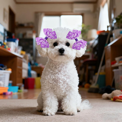 50PCS/25Paris Big Dog Hair Bows with Rubber Band Random Mix Pattern for Large XL Breed Pink Purple Bowknot Topknot Girl Female Grooming Hair Accessories（Random）