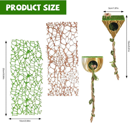 Jumping Spider Enclosure Accessories - Shelter and 2 Webbed Moss Ribbon | Tarantulas, Geckos Habitat Decor with Magnets for Small Reptiles, Cave, Hide, Climbing (Steel Hemisphere)