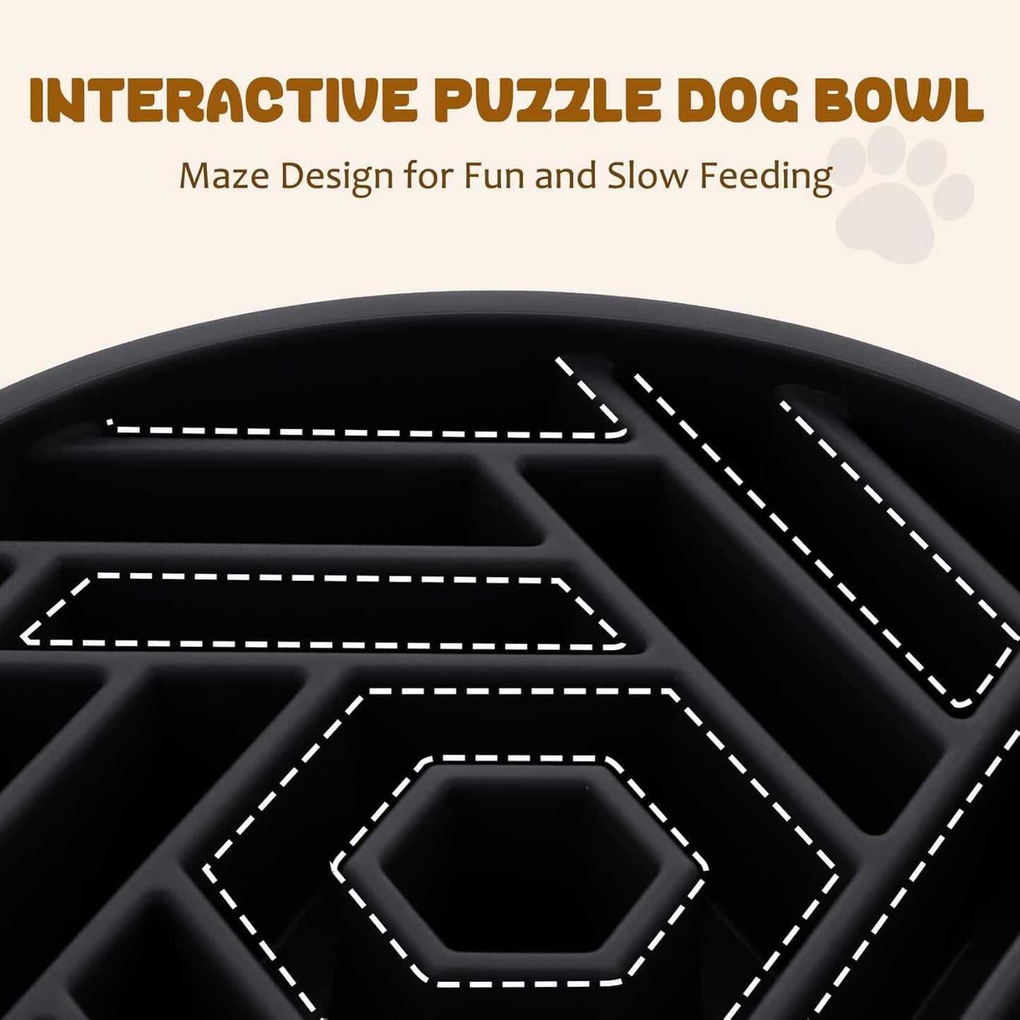 WHIPPY Slow Feeder Dog Bowl, Puzzle Maze Design to Slow Down Eating, 3-Cup Capacity, Anti-Gulping Food Bowl for Medium & Large Dogs,Black