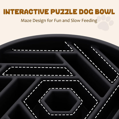 WHIPPY Slow Feeder Dog Bowl, Puzzle Maze Design to Slow Down Eating, 3-Cup Capacity, Anti-Gulping Food Bowl for Medium & Large Dogs,Black