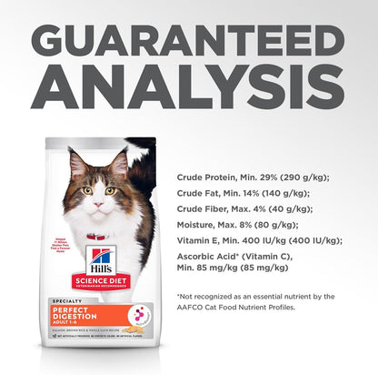 Hill's Science Diet Perfect Digestion, Adult 1-6, Digestive Support, Dry Cat Food, Salmon, Brown Rice, & Whole Oats, 13 lb Bag