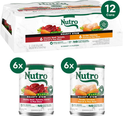 Nutro Hearty Stew Adult Natural Grain Free Wet Dog Food Cuts in Gravy Chicken Beef Variety Pack, 12.5 oz Cans (12 Count, Pack of 1)